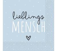 Riethmüller Servilletas "Lieblingsmensch" 33 cm x 33 cm, 16 unidades, grandes servilletas de papel con texto en alemán para fiestas y cenas - decoración de mesa