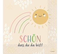 Riethmüller Servilletas "Schön, dass du da bist" 33 cm x 33 cm, 16 unidades, grandes servilletas de papel con texto en alemán para cumpleaños y celebraciones familiares, decoración de mesa