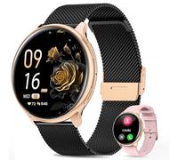 RifePhi Reloj Inteligente Mujer con Llamadas Bluetooth, 1.39'' Smartwatch, 100+ Modos Deportivos, 24H Pulsometro/SpO2/Monitor de Sueño/Podómetr/Calorías, Whatsapp Mensaje Android & iOS (Oro Negro)