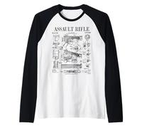Rifle de asalto Vintage Gun Militar Arma Patente de arma de fuego Camiseta Manga Raglan