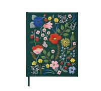 RIFLE PAPER CO. Strawberry Fields Embroidered Sketchbook - 108 Blank Pages for Sketching, Dark Green Cloth Cover with Floral Embroidery, 10.25" L x 8.25" W, Includes Grosgrain Ribbon Bookmark