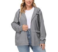 Rifuli Chubasqueros impermeables para mujer, talla grande, ligeros, plegables, con capucha, para exteriores, cortavientos, gris, 3XL Plus