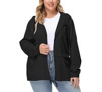 Rifuli Chubasqueros impermeables para mujer, talla grande, ligeros, plegables, con capucha, para exteriores, cortavientos, Negro, XXL Plus