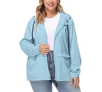 Rifuli Chubasqueros impermeables para mujer, talla grande, ligeros, plegables, con capucha, para exteriores, cortavientos, azul, 3XL Plus