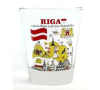 Riga Letonia - Vaso de chupito para collage de monumentos e iconos
