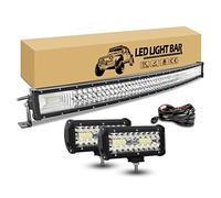 RIGIDON 105 cm 540W Barra Led Curvada con 12V Cableado y Faro Trabajo Led | 42 Pulgadas Barra Luminosas leds, 2x 10 cm 60W Foco de Coche Impermeable para 4x4 Offroad Camión Tractor Todoterreno SUV ATV