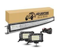 RIGIDON 107cm 42 Pulgadas 540W Curvada Barra de luz Led con 12V Kit de cableado, 2 x 5 Pulgadas 135W faros trabajo led, luces de conducción para 4x4 Coche Off Road Camión SUV Todoterreno Vehículo