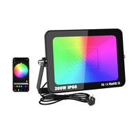 RIGIDON 1X 200W Foco Led RGB Exterior/Interior, 20000LM APP Control Remoto Proyector Led, Minutero Multicolor RGBW Regulable Luz de pared Para Jardín,Fiestas, Terraza, IP66 Impermeable Floodlight