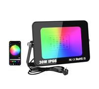 RIGIDON 1X 30W Foco Led RGB Exterior/Interior, 3000LM APP Control Remoto Proyector Led, Minutero Multicolor RGBW Regulable Luz de pared Para Jardín,Fiestas, Terraza, IP66 Impermeable Floodlight