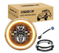 RIGIDON 1x 7 50W Faro LED Moto Con Anillo de Soporte de Montaje, Hi/Lo Luz de Trabajo LED, Redondo Halo DRL Blanco Ámbar Iluminación Faro Compatible con Harley Wrangler JK TJ LJ CJ JP Humm-er