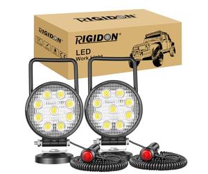 RIGIDON 2 Pcs Lámpara trabajo led portatil, 4 pulgadas 27W, Flood lámpara trabajo led para off road camión coche SUV 4x4, faro de trabajo led con imán 12v 24v,6000K Blanco Floodlight