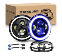 RIGIDON 2 x 7 Pulgadas 50W Faro LED con Soporte de Montaje, Azul/Blanco | Azul Halo señal de giro, ángulo ojos, DRL de haz bajo y haz alto, compatible con Wrangler JK LJ CJ TJ Humm-er