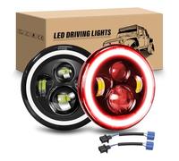 RIGIDON 2 x 7 Pulgadas 50W Redondo Faros Delanteros Led, Rojo/Blanco | Rojo Halo señal de giro, ángulo ojos, DRL de haz bajo y haz alto, compatible con Wrangler JK LJ CJ TJ Humm-er