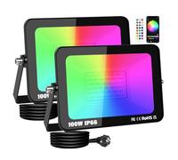 RIGIDON 2 x Foco LED Exterior RGB, 100W 10000LM foco inteligente LED con APP control, Proyector LED Cambio de Color Impermeable IP66 Luz de Inundación con Enchufe para Fiesta, Terraza, Jardin