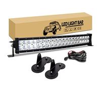 RIGIDON 22 pulgadas 120W Curvada Barra de luz led, 2Pcs iman soporte de montaje y 12V kit de cableado, 6000K Barras luminosas led Faros Antiniebla para off road camión coche ATV SUV 4x4 Todoterreno