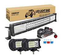 RIGIDON 22 Pulgadas 55 cm 270W curva barra de luz led y 12V kit de cableado, 2x 5 pulgadas 135W foco proyector led, Largo alcance barras luminosas led para todoterreno camión coche tractor ATV 4x4