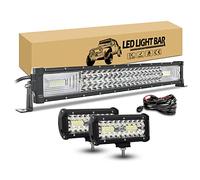 RIGIDON 22 Pulgadas 56cm 270W Curvada Barra de luz de Trabajo Led con 12V Kit de cableado, 2 x 7 Pulgadas 120W Luz de Niebla de Conducción para 4x4 Coche Off Road Camión SUV Todoterreno Vehículo