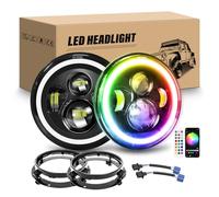 RIGIDON 2Pcs 7 Pulgadas Faro LED con Anillo de Soporte de Montaje, 50W Luz de trabajo LED Blanco + RGB Redondo Led Off Road Light Halo DRL HI LO Haz Faros para Wrangler JK TJ LJ CJ Humm-er