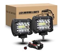 RIGIDON 2x 10 cm 60W Faro de Trabajo y 12V Cableado Kit, Foco Luz Led 4x4 | 6000K Blanca, Impermeable, Luz Conducción, Foco Led para 4x4 Coche Off road Camión Tractor SUV ATV UTV Todoterreno Barco