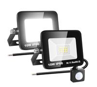 RIGIDON 2x 10W 1000 LM Focos Led Exterior Con Sensor Movimiento PIR, 6000K Blanco Frío Foco Proyector LED IP66 Impermeable Led Floodlight Para Patio, Jardín, Garaje, Caminos, Entrada
