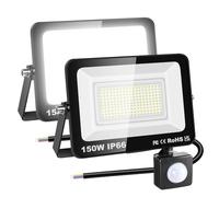 RIGIDON 2x 150W 15000 LM Focos Led Exterior Con Sensor Movimiento PIR, 6000K Blanco Frío Foco Proyector LED IP66 Impermeable Led Floodlight Para Patio, Jardín, Garaje, Caminos, Entrada