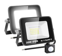 RIGIDON 2x 20W 2000 LM Focos Led Exterior Con Sensor Movimiento PIR, 6000K Blanco Frío Foco Proyector LED IP66 Impermeable Led Floodlight Para Patio, Jardín, Garaje, Caminos, Entrada