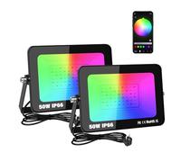 RIGIDON 2X 50W Foco Led RGB Exterior/Interior, 5000LM APP Control Remoto Proyector Led, Minutero Multicolor RGBW Regulable Luz de pared Para Jardín,Fiestas, Terraza, IP66 Impermeable Floodlight
