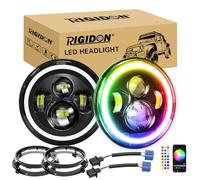 RIGIDON 2x 7 50W Faro LED Moto Con Anillo de Soporte de Montaje, Hi/Lo Luz de Trabajo LED, Redondo Halo DRL Blanco RGB Iluminación Faro Compatible con Harley Wrangler JK TJ LJ CJ JP Humm-er