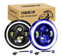 RIGIDON 2x 7 pulgadas redondo faro led 50W luz alta/baja DRL azul/blanco | azul halo señal de giro, ángulo ojos, compatible con Jeep Wrangler JK LJ CJ TJ Dirtbike motor motocicleta Harley Davidson