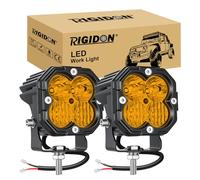 RIGIDON 2x faro de trabajo led, 3 pulgadas mini 30W 3000lm luz conducción | flood spot combo, 12V 24V, 3500K amarillo, faros antiniebla, para off road camión coche ATV SUV 4x4 tractor moto, impermeable