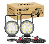 RIGIDON 2x lámpara trabajo led portatil 4 pulgadas 27W flood led encendedor | 12V 24V, cable de 5 metros, imán, magnética, para off road camión coche SUV ATV 4x4, 6000K blanca, luz búsqueda, redondo