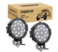 RIGIDON 2x redondo faro de trabajo led, negro 7 pulgadas 51W floodlight | 12V 24V lámpara, luz de conducción, para offroad vehículo camiones SUV ATV 4x4 barco, 6000K blanca, impermeable, antiniebla