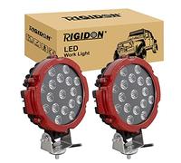 RIGIDON 2x redondo faro de trabajo led, rojo 7 pulgadas 51W floodlight | 12V 24V lámpara, luz de conducción, para offroad vehículo camiones SUV ATV 4x4 barco, 6000K blanca, impermeable, antiniebla