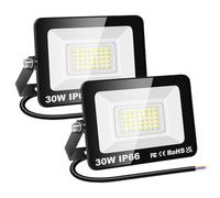 RIGIDON 2x30W Focos LED Exterior,3000LM IP66 Impermeable 6000K Blanco Frío,Proyector LED Exterior Luz de Seguridad Para Jardín Patio Plaza Garaje Terraza Estadio Obra,FL-XPG30-ZB-UKEU