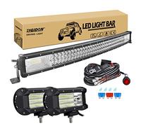 RIGIDON 32 Pulgadas 80 cm 405W curva barra de luz led y 12V kit de cableado, 2x 5 pulgadas 135W foco proyector, Largo alcance barras luminosas para todoterreno camión coche tractor ATV 4x4, 6000K