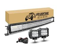 RIGIDON 32 Pulgadas 81cm 405W Curvada Barra de Led 4x4 con 12V Kit de cableado, 2pcs 10cm 18W Focos Led, Largo Alcance Barra Luminosas led para Coche Todoterreno Off Road Camión Tractor SUV