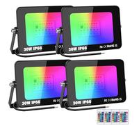 RIGIDON 4 Pieza Foco Led RGB Exterior, 30W 3000LM Con Control Remoto Proyector Led, Multicolor Estroboscópico RGB Regulable Luz de pared Para Jardín,Fiestas, Terraza, IP66 Impermeable Floodlight