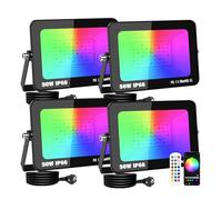 RIGIDON 4 x Foco LED Exterior RGBW, 50W 5000LM foco inteligente LED con APP control, Proyector LED Cambio de Color Impermeable IP66 Luz de Inundación RGB con Enchufe para Fiesta, Terraza, Jardin