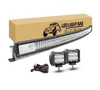 RIGIDON 52 Pulgadas 132cm 675W Curvada Barra de Led 4x4 con 12V Kit de cableado, 2pcs 10cm 18W Focos Led, Largo Alcance Barra Luminosas led para Coche Todoterreno Off Road Camión Tractor SUV