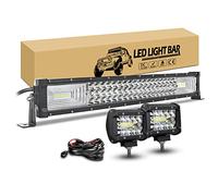 RIGIDON 56cm 22 Pulgadas 270W Curvada Barra de luz de trabajo Led con 12V Kit de cableado, 2 x 4 Pulgadas 60W Luces de Niebla, Barra luminosas Led para 4x4 Coche Off Road Camión SUV Todoterreno