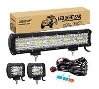 RIGIDON 8D 15 Pulgadas 300W barra de luz led, 2 Pcs 4 pulgadas 60W foco trabajo lámpara, barras luminosas led y 12V kit de cableado para off road camión coche ATV 4x4, Faro de trabajo led 6000K