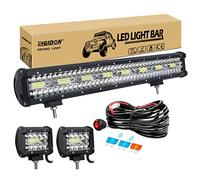 RIGIDON 8D 23 Pulgadas 480W barra de luz led, 2 Pcs 4 pulgadas 60W foco trabajo lámpara, barras luminosas y 12V kit de cableado para off road camión coche ATV 4x4, Faros 6000K blanca