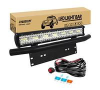 RIGIDON 8D Barra de luz led, 20 pulgadas 420W, Tri fila Barras luminosas led y kit de cableado soporte de matrícula y soporte de montaje para off road camión coche ATV SUV 4x4, Foco Inundación Combo
