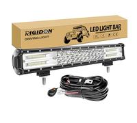RIGIDON Barra de luz led, 12V 24V 18 pulgadas 252W, 7D Tri fila Barras luminosas led y kit de cableado para off road camión coche ATV SUV 4x4 barco, Foco Inundación Combo, lámpara de conducción 6000K