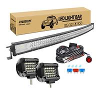RIGIDON Barra de luz LED curvada de 50 pulgadas, 127 cm, 648 W, con kit de arnés de cables de 12 V, 2 faros LED de 4 pulgadas, resistente al agua, luz blanca cálida, iluminación offroad para coche