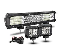 RIGIDON Barra Led 15 pulgadas 38 cm 390W con 12V Cableado y Foco de Coche | Largo Alcance Barra Luminosas Led, 2x 10 cm 18W Faro de Trabajo para 4x4 Offroad Camión Tractor Todoterreno SUV ATV, 6000K