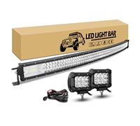 RIGIDON Barra Led Curvada 125 cm 648W con 12V Cableado y Foco de Coche | 50 Pulgadas Barra Luminosas led, 2x 10 cm 36W Faro de Trabajo Impermeable para 4x4 Offroad Camión Tractor Todoterreno SUV ATV
