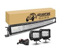 RIGIDON Barra Led Curvada 80 cm 405W con 12V Cableado y Foco de Coche | 32 Pulgadas Barra Luminosas led, 2x 10 cm 36W Faro de Trabajo Impermeable para 4x4 Offroad Camión Tractor Todoterreno SUV ATV