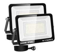 RIGIDON Focos Led Exterior & Interior con Enchufe, 2x 200W 20000 LM Foco de Luz, Proyector LED para Jardín Patio Plaza Garaje Terraza Estadio Trabajo, IP66 Impermeable 3000K Blanco Cálido Iluminacion