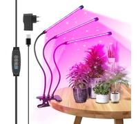 RIGIDON Luz Plantas Interior Con Clip, 3 Cabezales 60 Leds Grow Light, 460nm-470nm 620nm-630nm Lámpara Vegetal Led, Temporizador Automático, 360°Ajuste, 10 Niveles de Atenuación, Luces de Crecimiento